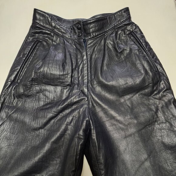 PCFL Vtg Dark Navy Leather High Rise Pleated Front Pants - Picture 3 of 7